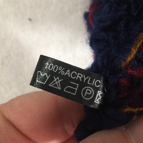 Blue knitted look infinity scarf with touches of red green gold - Picture 4 of 4